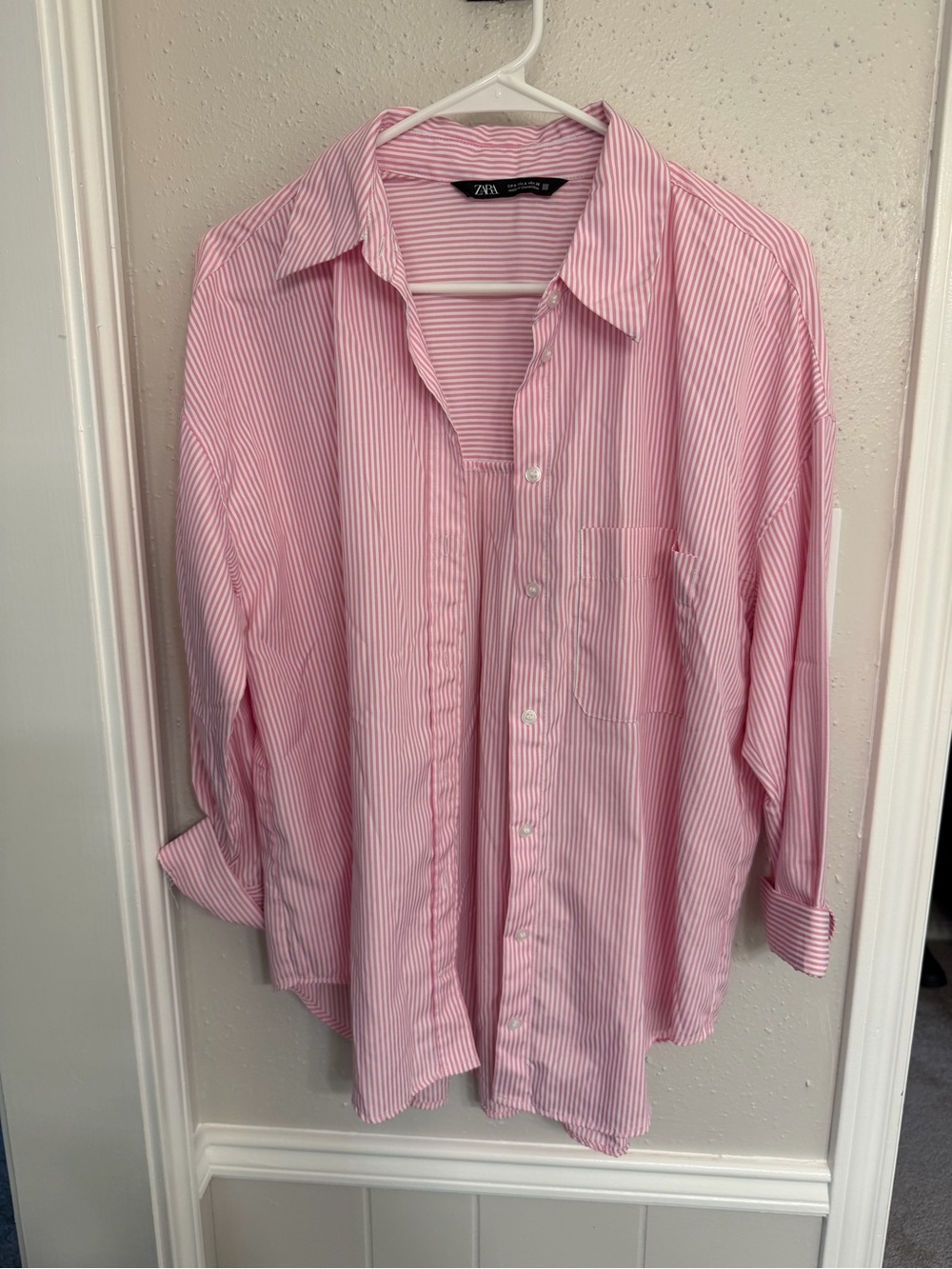Zara Women Pink Thin-Striped Button-Down Shirt